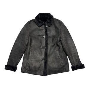 VTG 90s Blue Duck Black Shearling Genuine Sheepskin Suede Jacket SP Made In USA